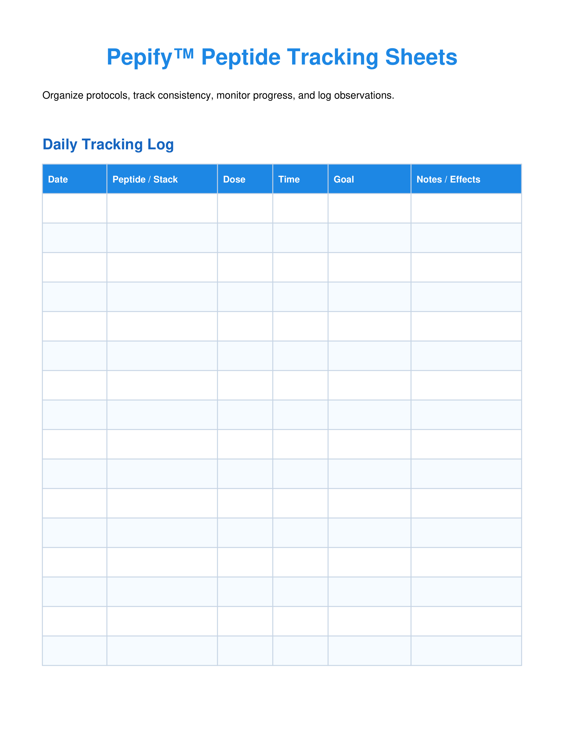 Peptide Tracking Sheet